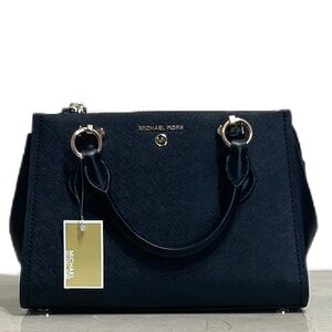 Michael Kors Small Black Marilyn Satchel with Gold Accents